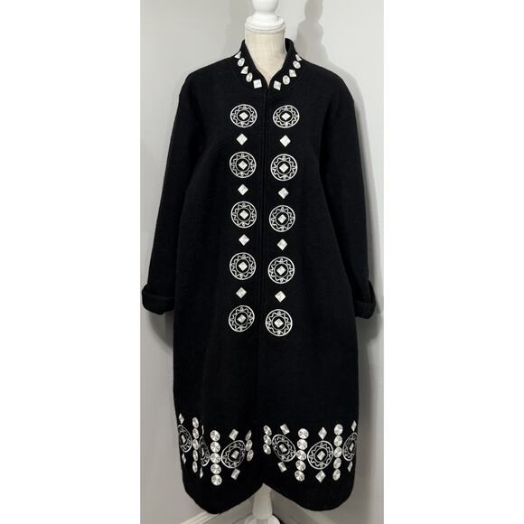 Carole Little Wool Long Black Silver Embroidered Winter Jacket Coat Plus Size 3X - Picture 1 of 3